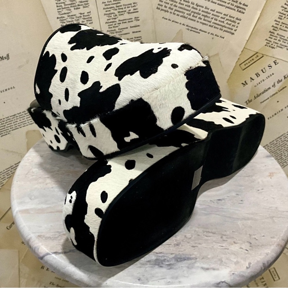 Anthropologie Lisa Says Gah Dakota Platform Clog Black White Cow Faux Hair - Picture 7 of 9